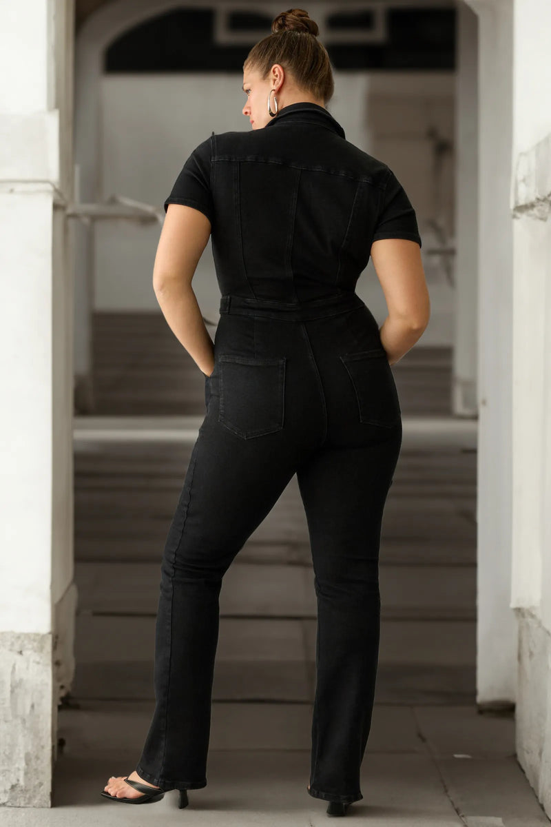 Demy™ - Vrouw  Denim jumpsuit met rits aan de voorkant