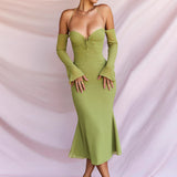 Backless™ - Elegante Groene Midi Jurk voor Vrouwen