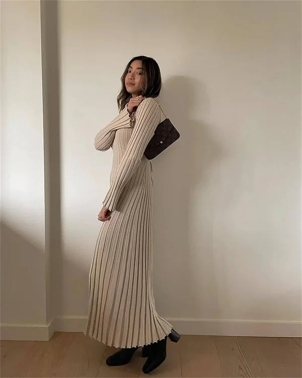 Windress™ - Midi gebreide jurk met lange mouwen