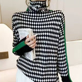 Even™ - Groen gestreepte trui met zwart-wit ruitpatroon